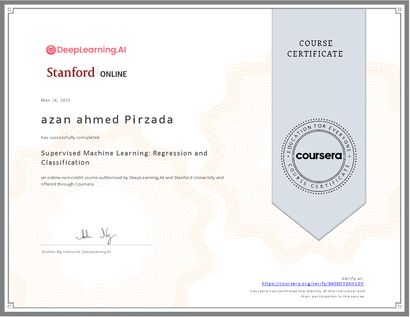 Supervised Machine Learning Certificate